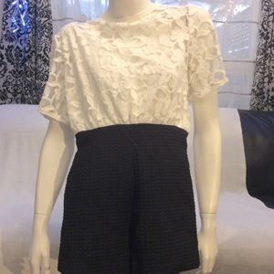 EUC Vintage white lace/black jersey short jumpsuit